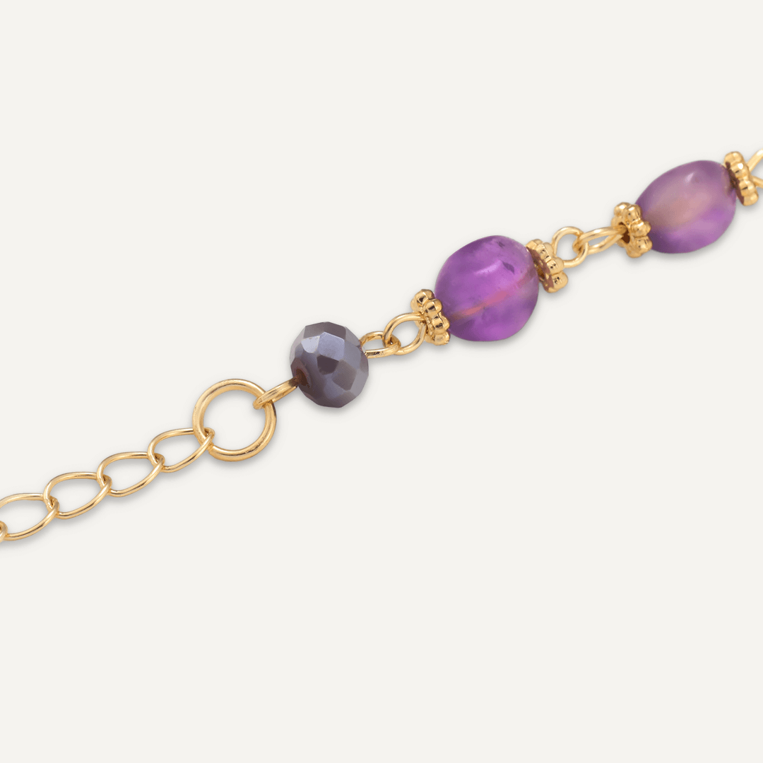 Purple Natural Stone & Freshwater Pearl Bracelet In Gold-Tone