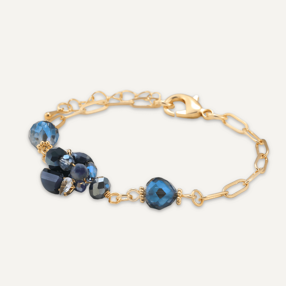 Blue Crystal Cluster Clasp Bracelet In Gold-Tone