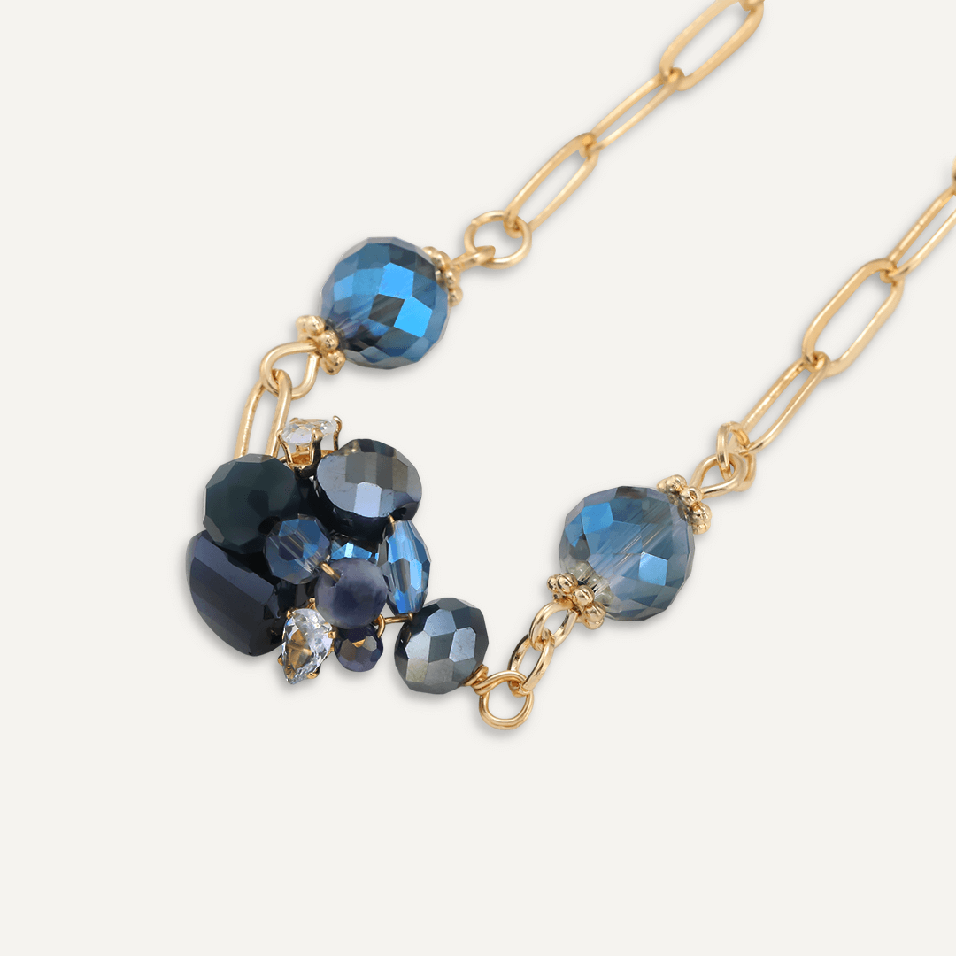 Blue Crystal Cluster Clasp Bracelet In Gold-Tone