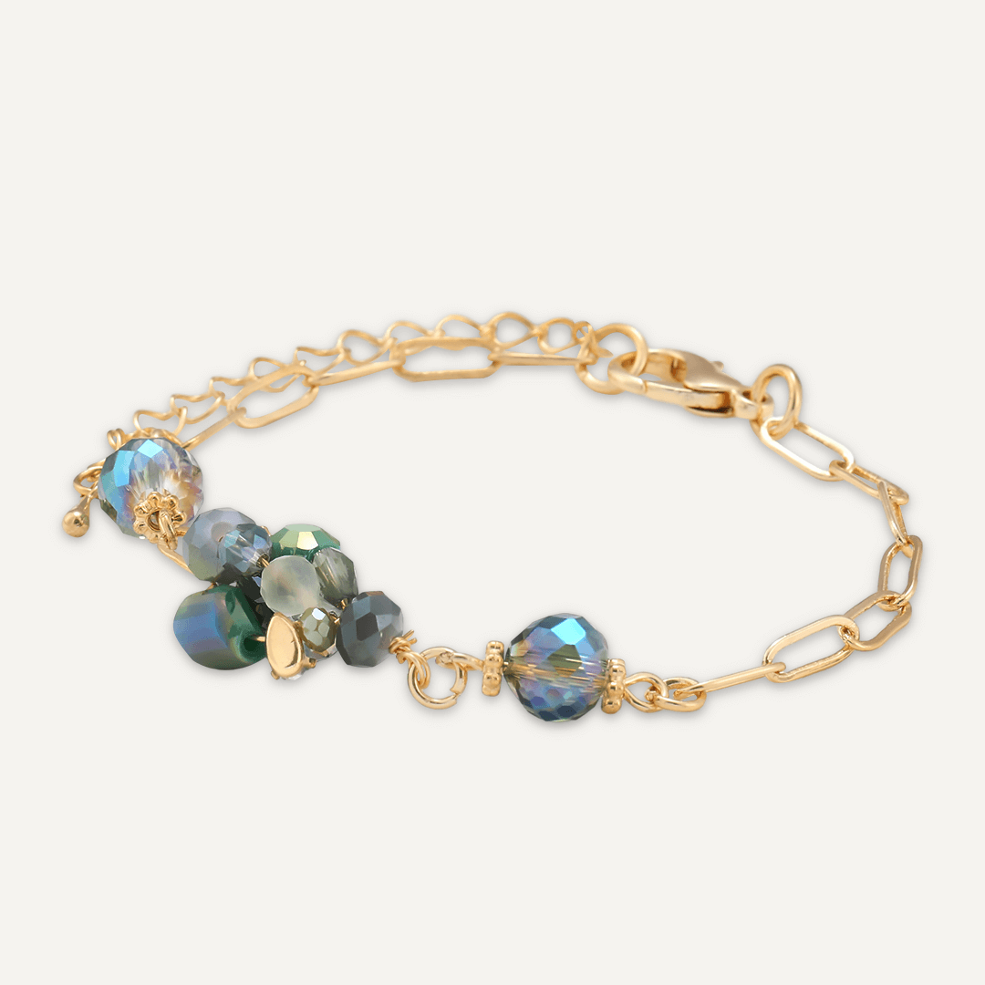 Green Crystal Cluster Clasp Bracelet In Gold-Tone