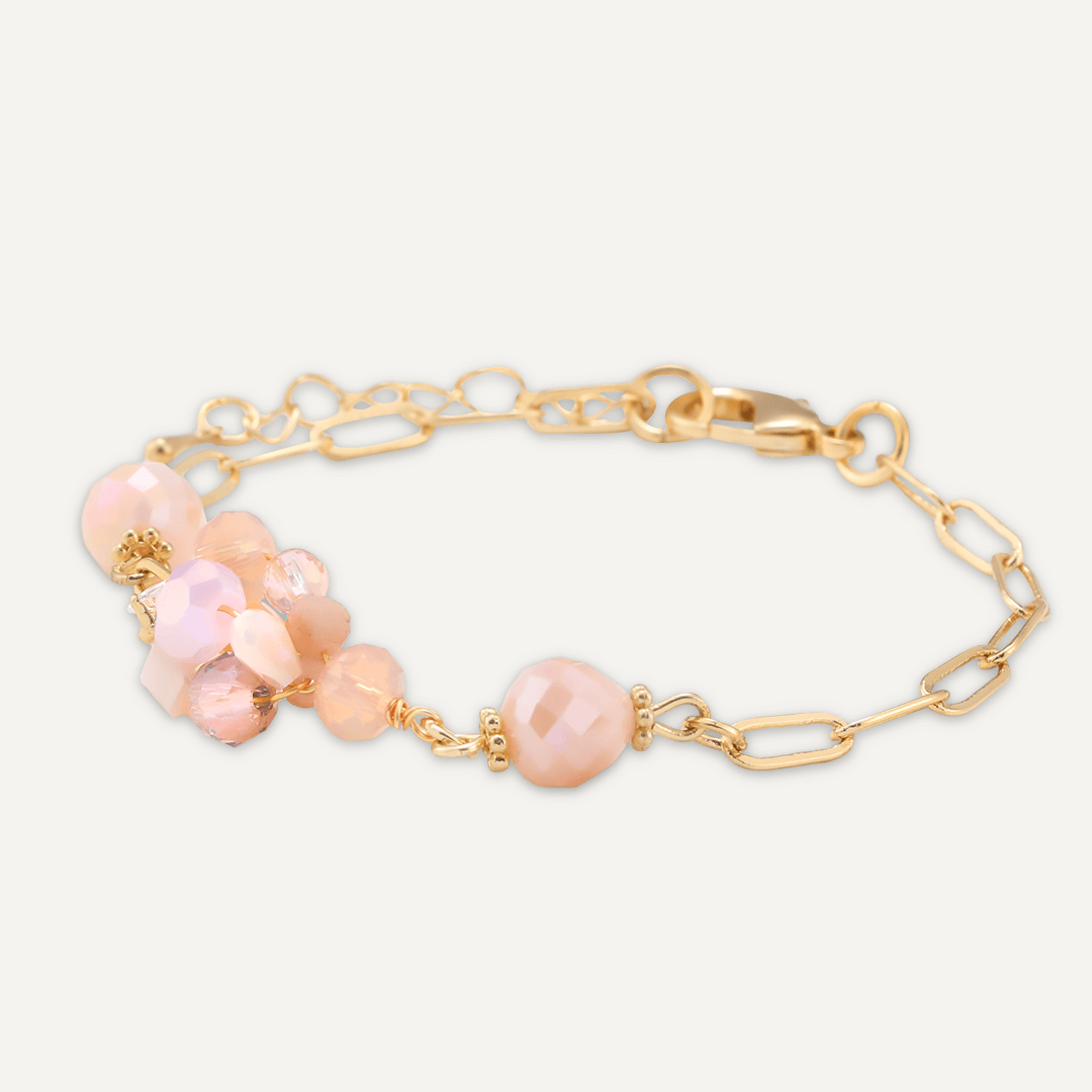 Pink Crystal Cluster Clasp Bracelet In Gold-Tone