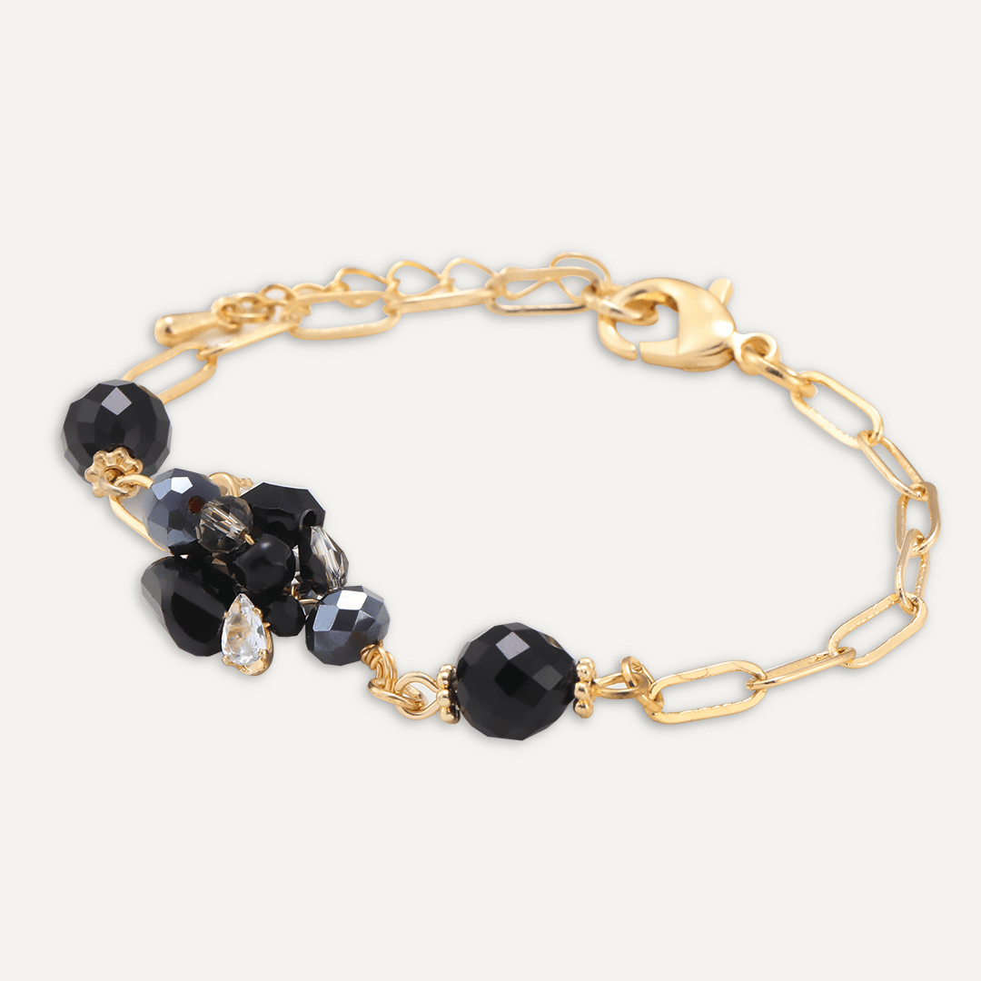 Black Crystal Cluster Clasp Bracelet In Gold-Tone