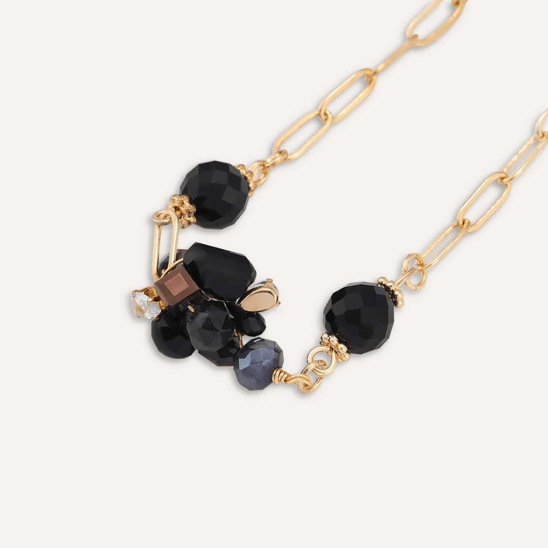 Black Crystal Cluster Clasp Bracelet In Gold-Tone