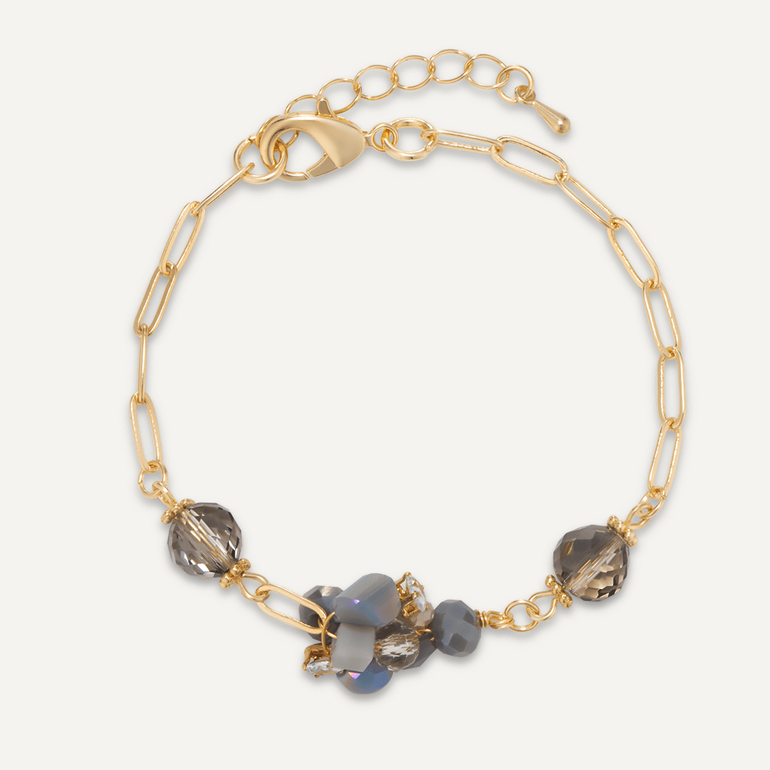 Grey Crystal Cluster Clasp Bracelet In Gold-Tone