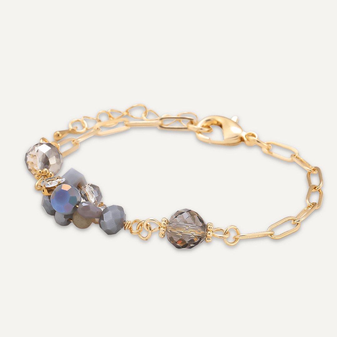 Grey Crystal Cluster Clasp Bracelet In Gold-Tone