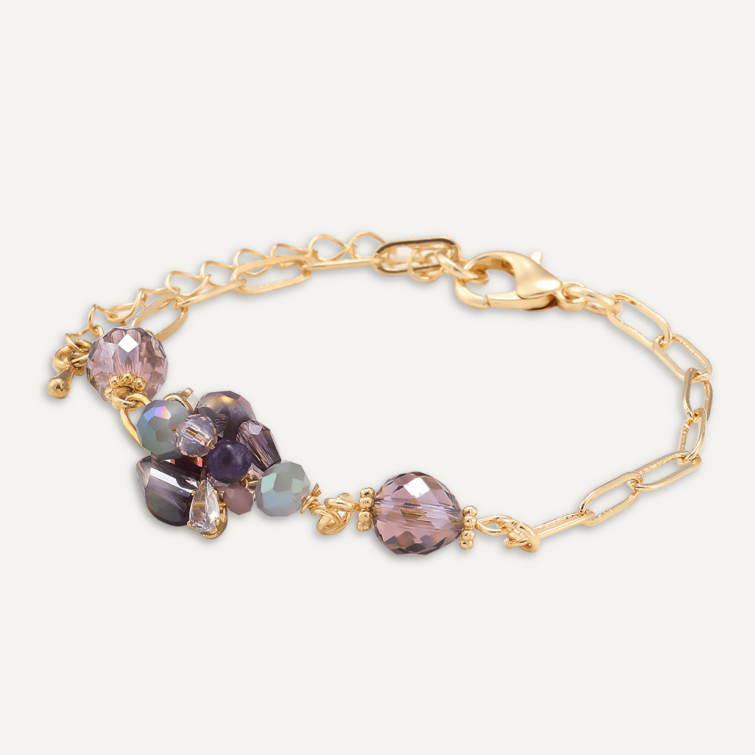 Purple Crystal Cluster Clasp Bracelet In Gold-Tone