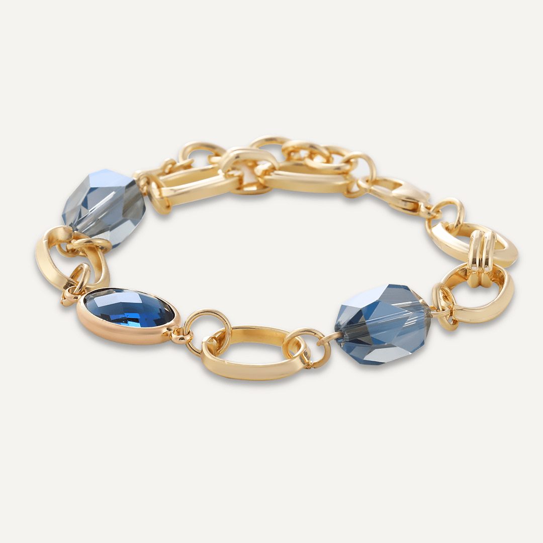 Abstract Blue Crystal Clasp Bracelet In Gold-Tone