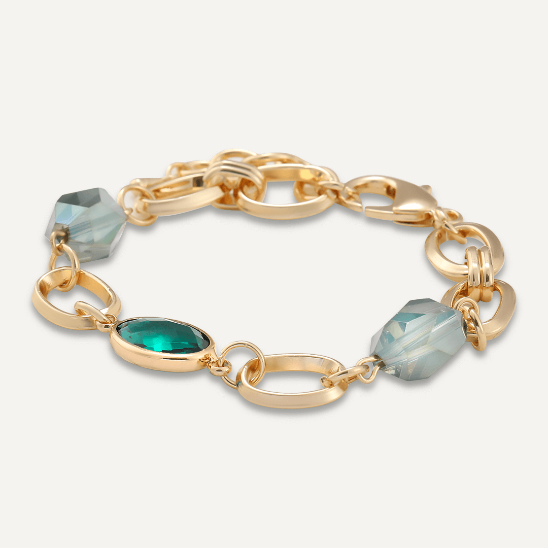 Abstract Green Crystal Clasp Bracelet In Gold-Tone