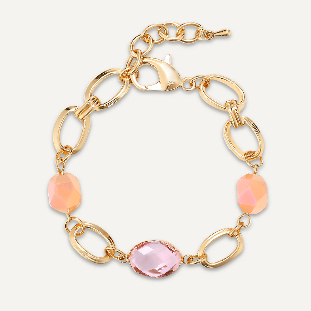 Abstract Pink Crystal Clasp Bracelet In Gold-Tone