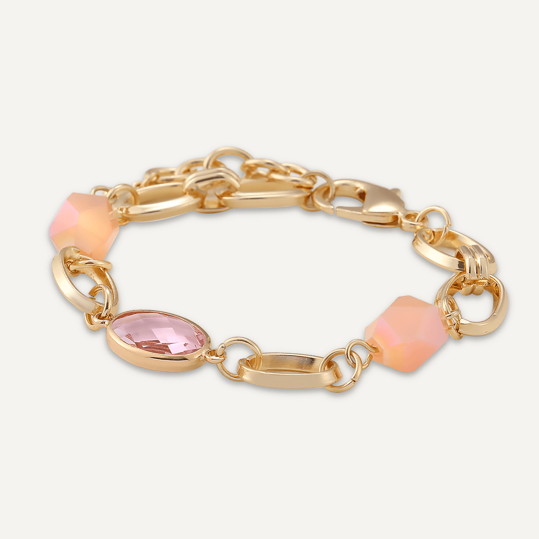 Abstract Pink Crystal Clasp Bracelet In Gold-Tone