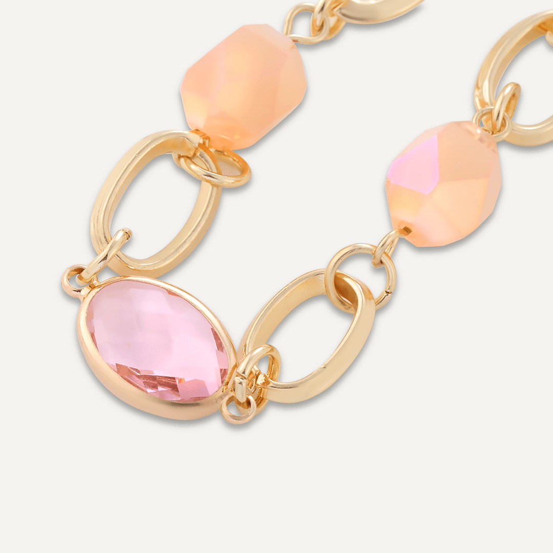 Abstract Pink Crystal Clasp Bracelet In Gold-Tone