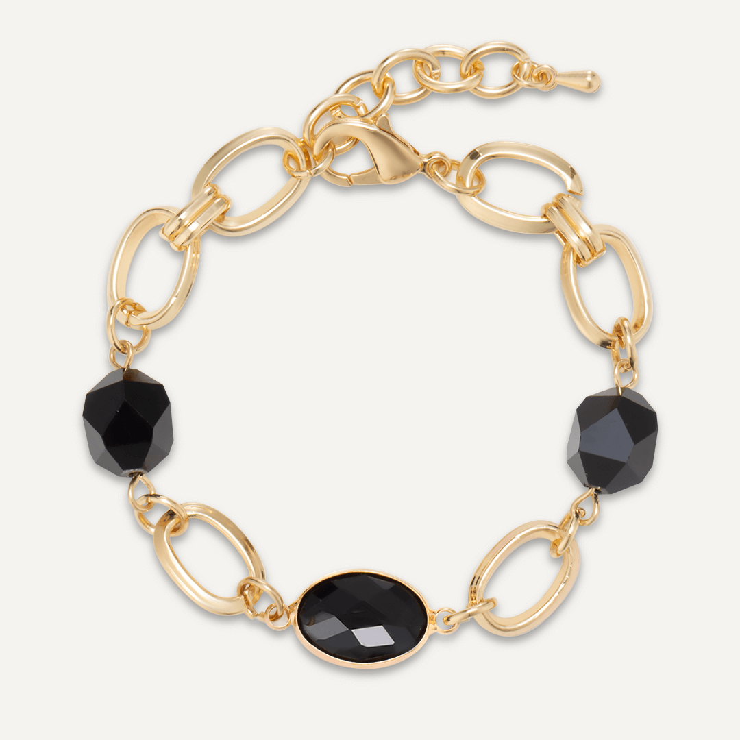 Abstract Black Crystal Clasp Bracelet In Gold-Tone