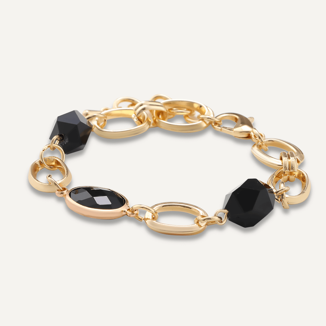 Abstract Black Crystal Clasp Bracelet In Gold-Tone