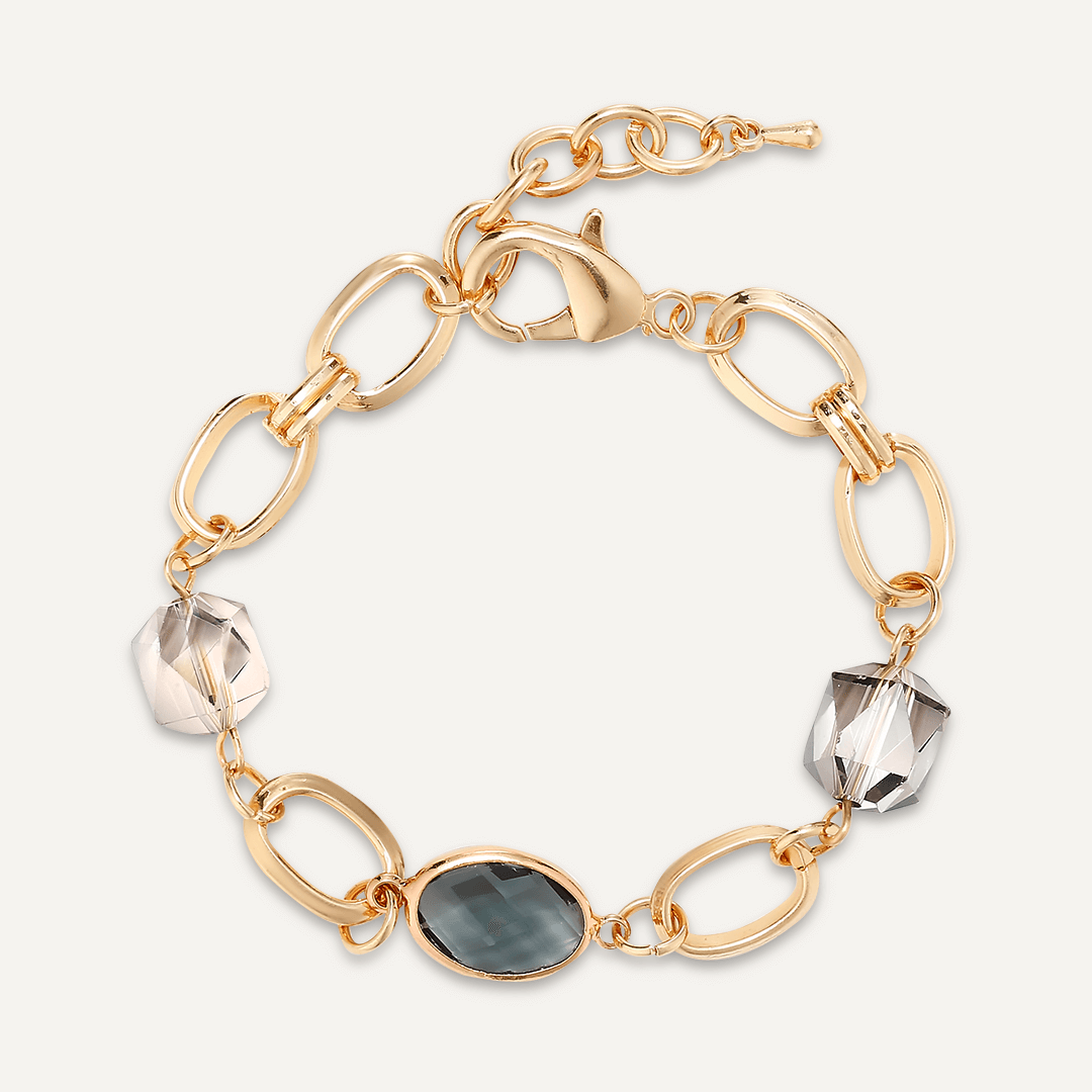 Abstract Grey Crystal Clasp Bracelet In Gold-Tone