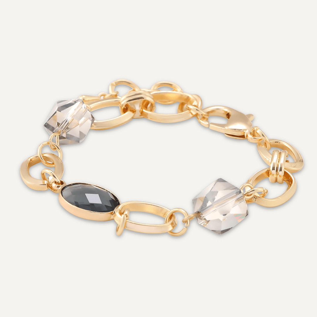 Abstract Grey Crystal Clasp Bracelet In Gold-Tone