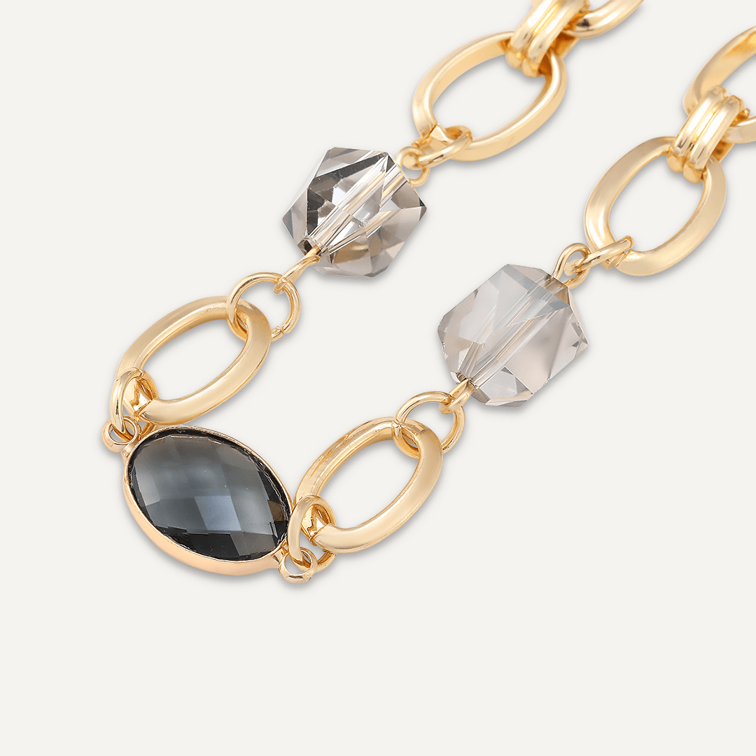 Abstract Grey Crystal Clasp Bracelet In Gold-Tone