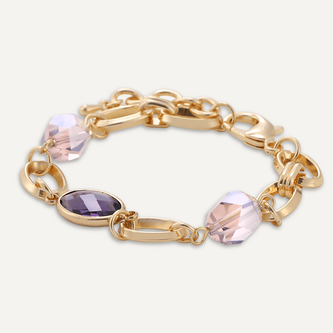 Abstract Purple Crystal Clasp Bracelet In Gold-Tone