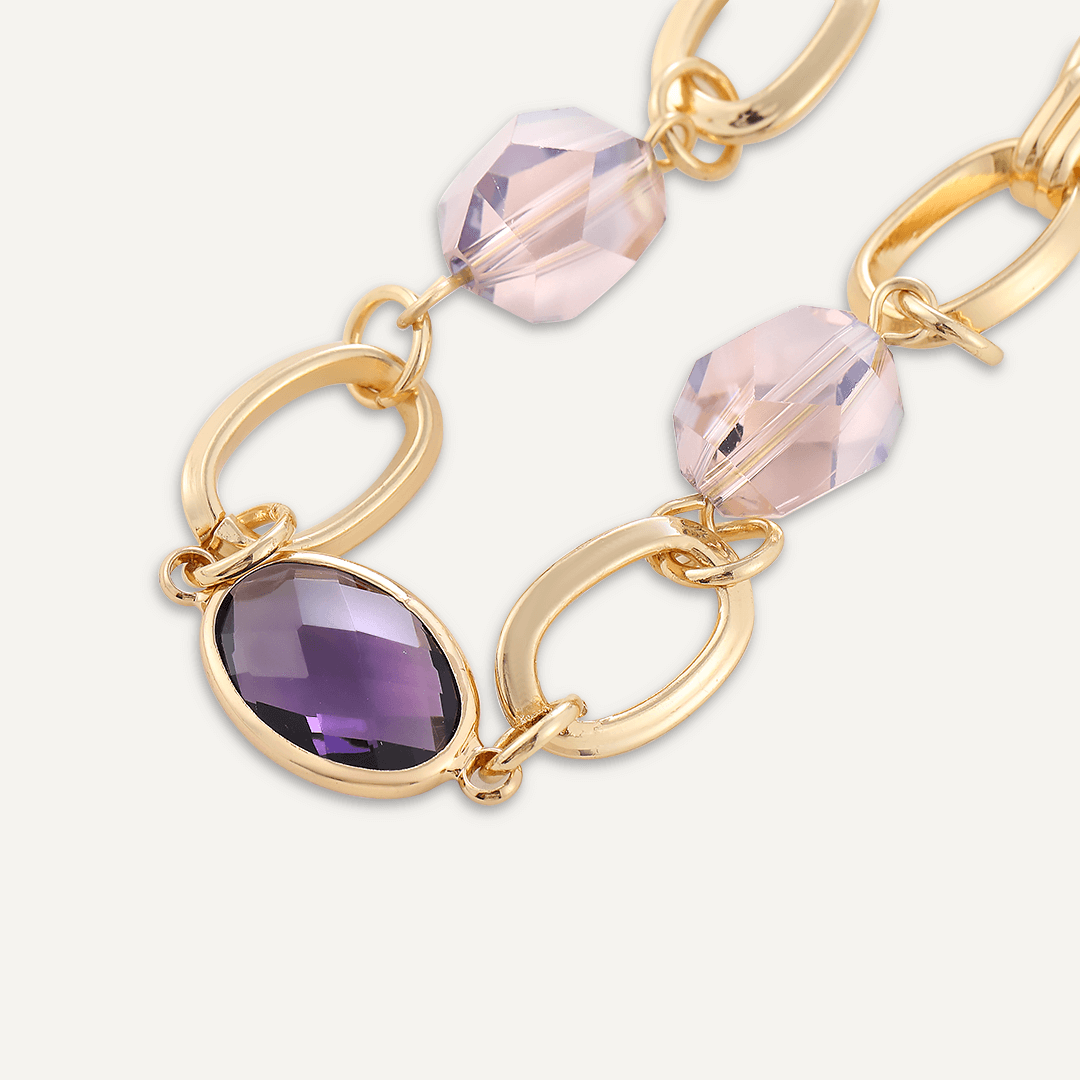 Abstract Purple Crystal Clasp Bracelet In Gold-Tone