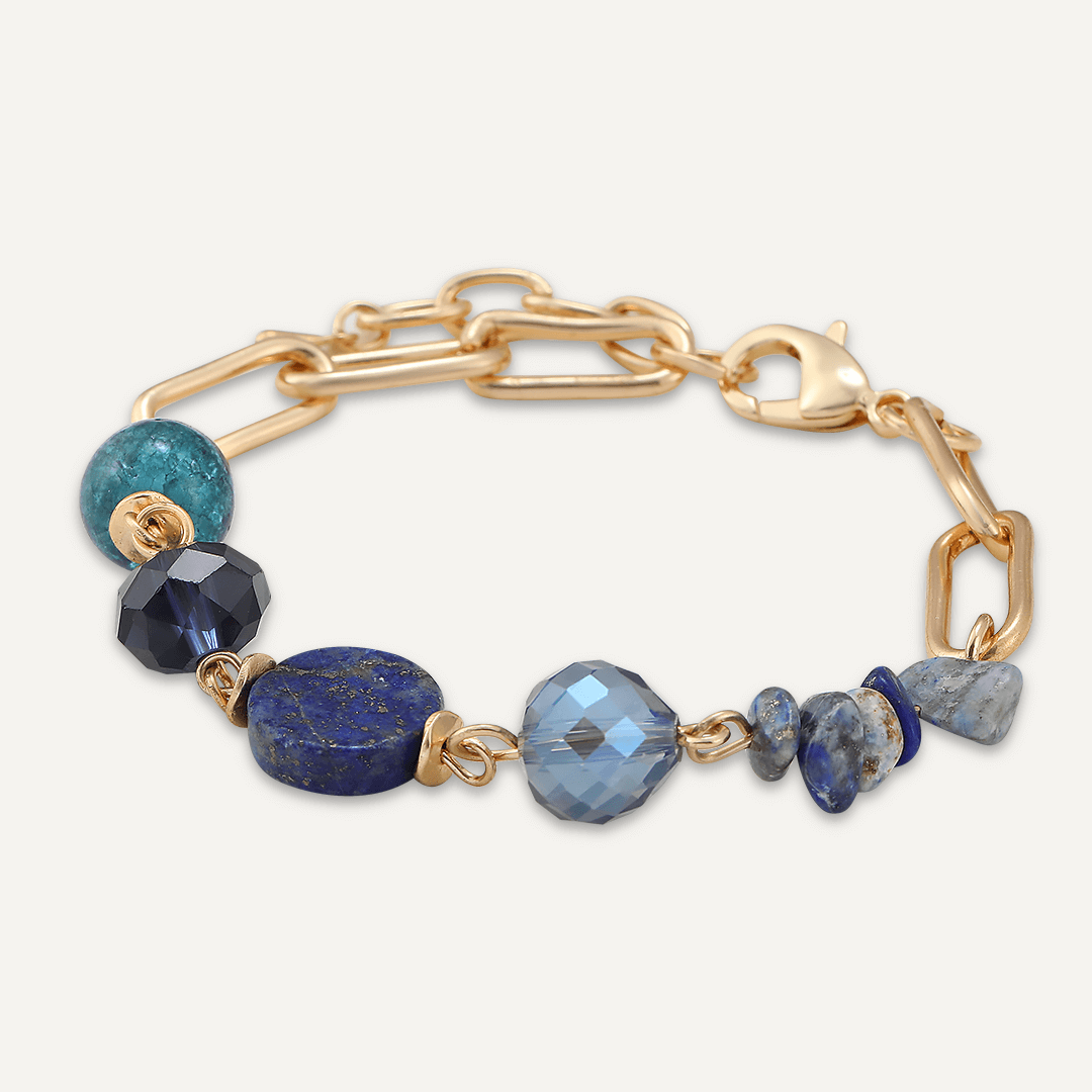 Blue Semi-Precious Stone & Crystal Clasp Bracelet In Gold-Tone