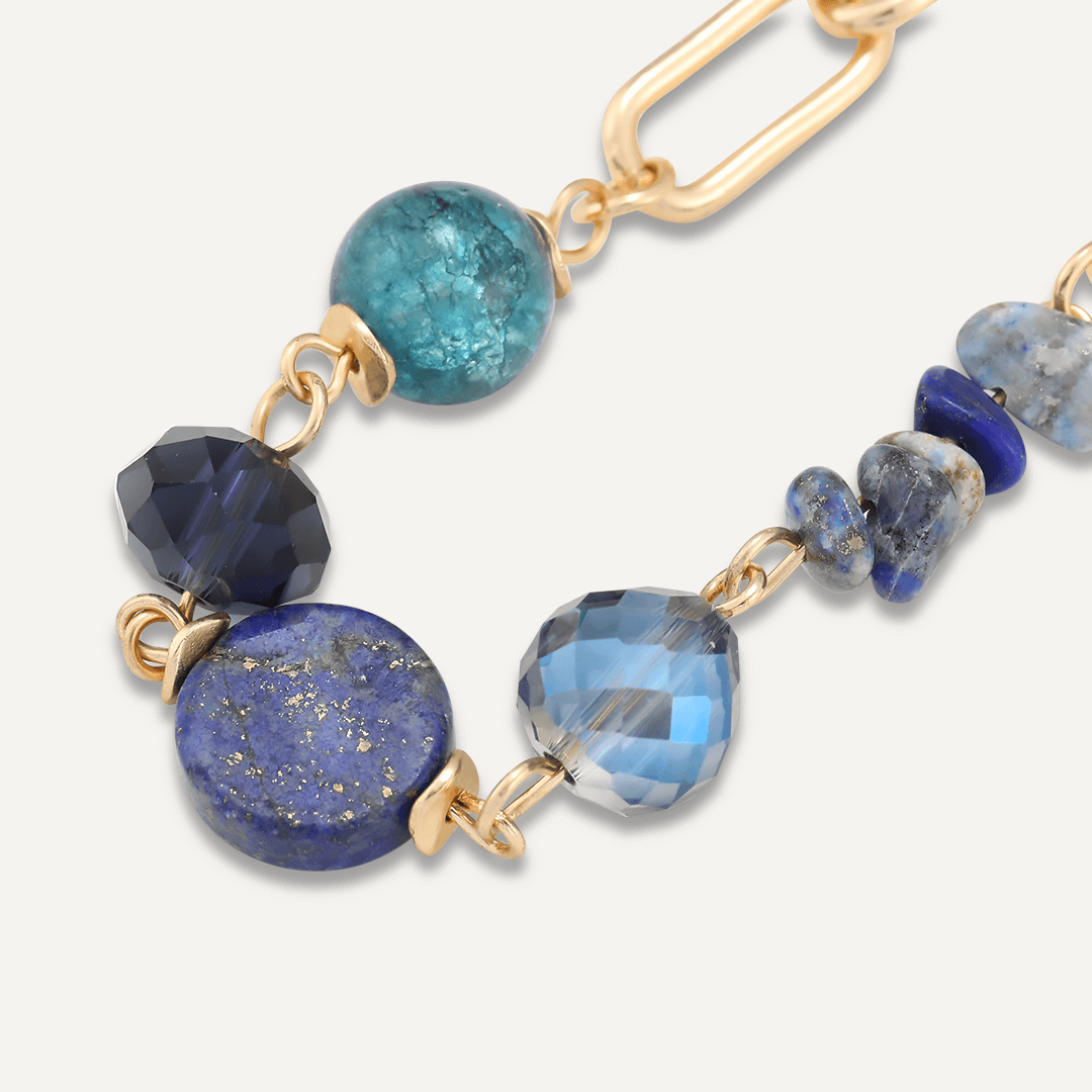 Blue Semi-Precious Stone & Crystal Clasp Bracelet In Gold-Tone