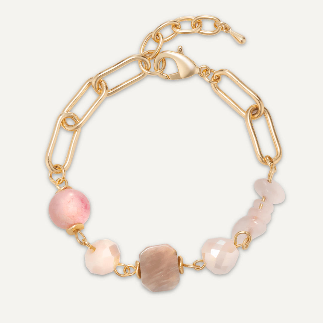 Pink Semi-Precious Stone & Crystal Clasp Bracelet In Gold-Tone