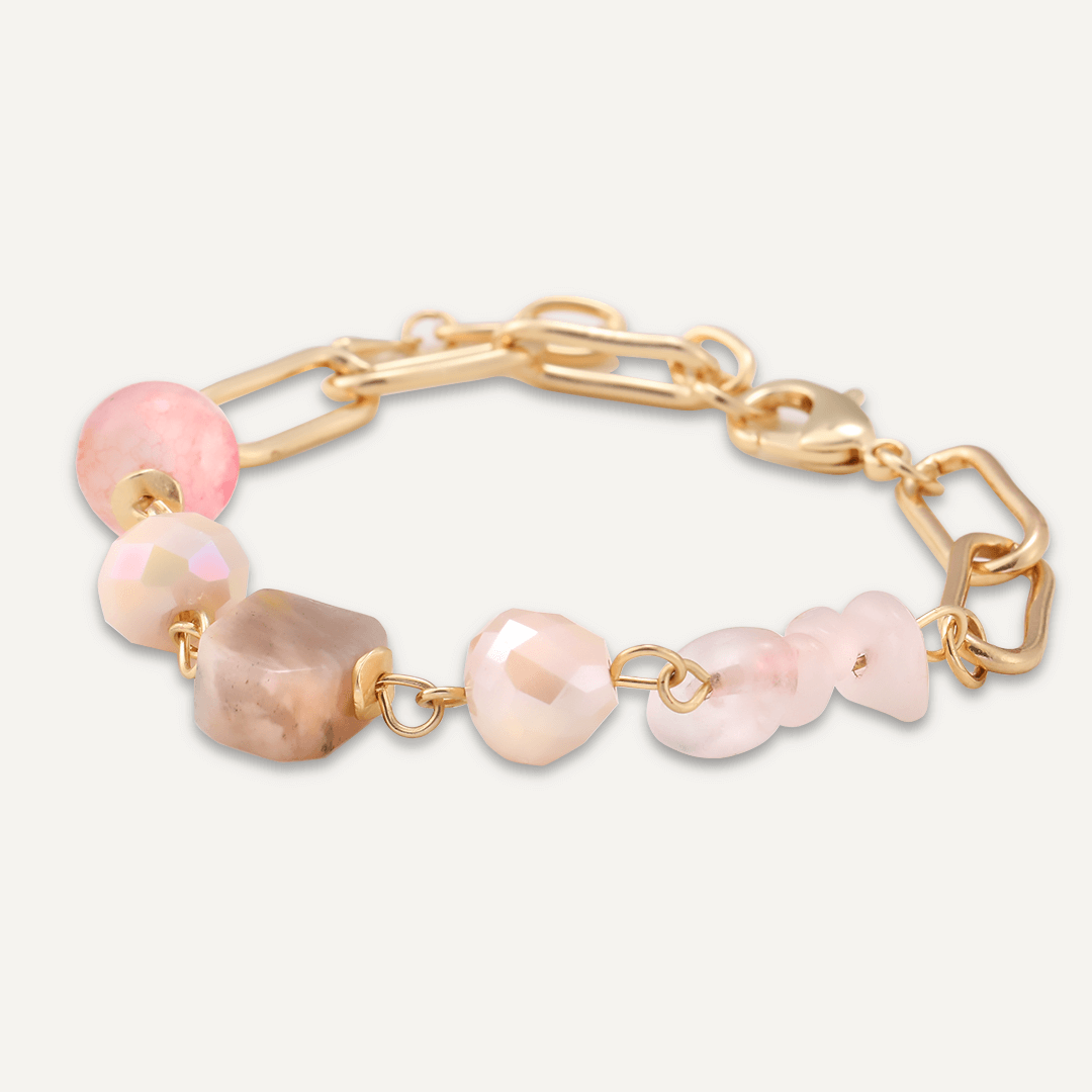 Pink Semi-Precious Stone & Crystal Clasp Bracelet In Gold-Tone