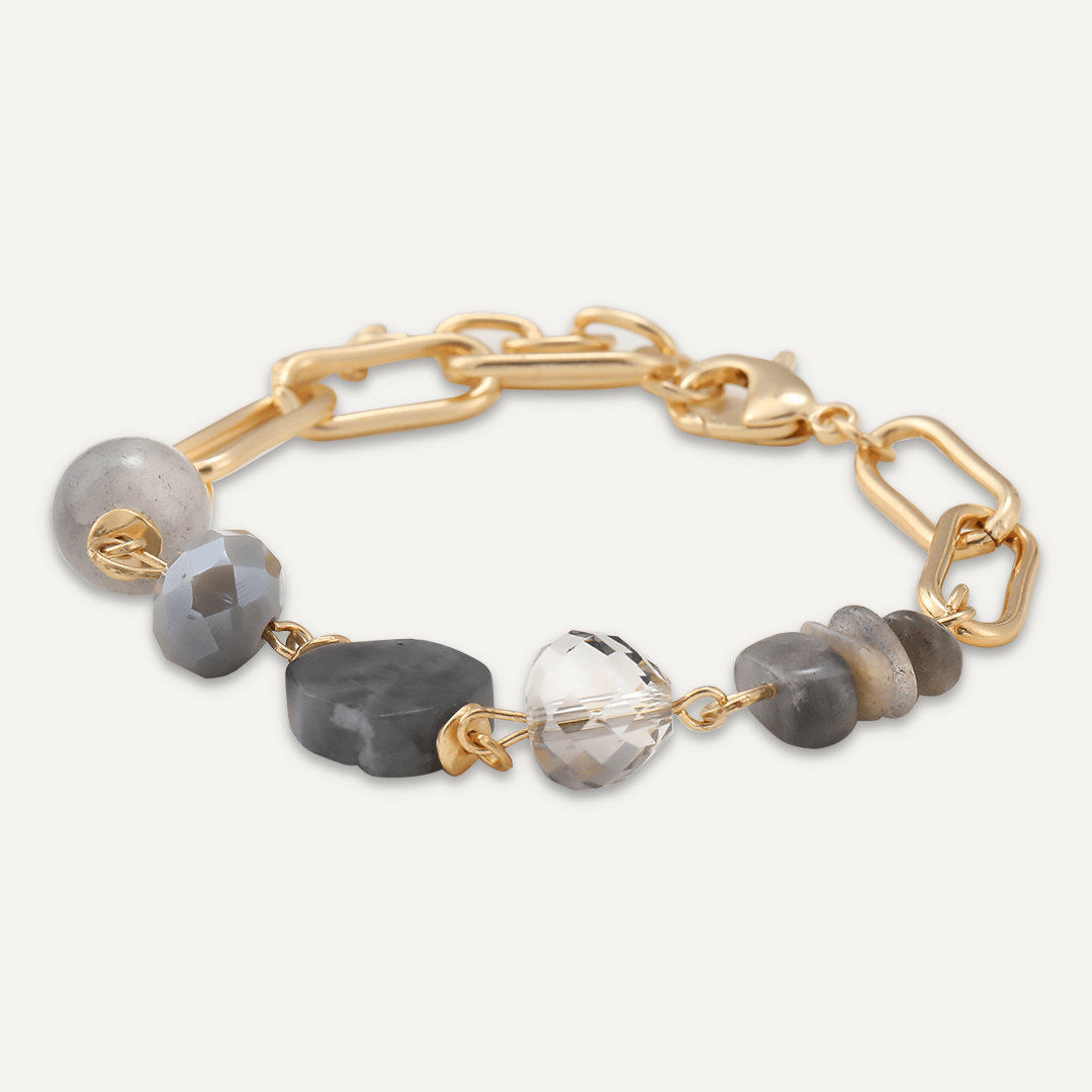 Grey Semi-Precious Stone & Crystal Clasp Bracelet In Gold-Tone