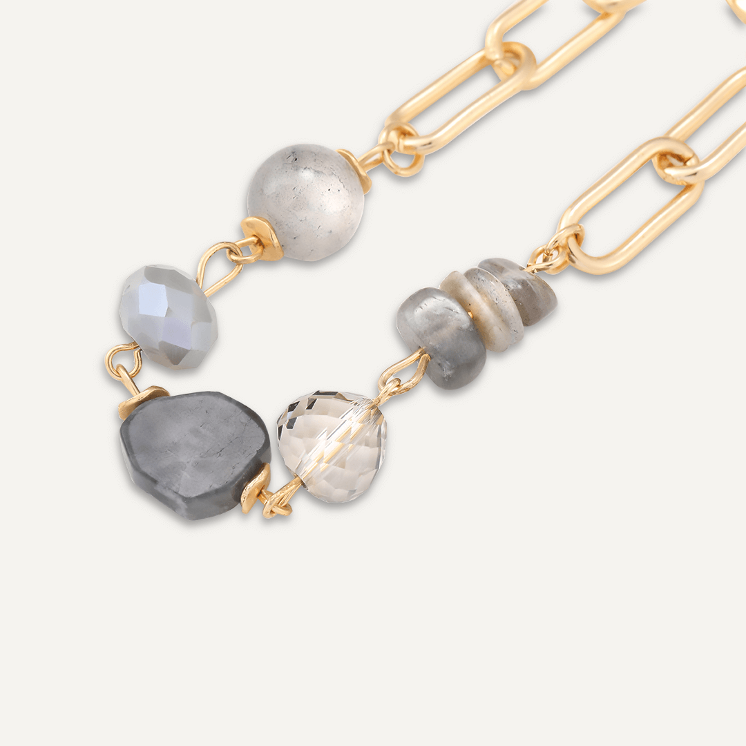 Grey Semi-Precious Stone & Crystal Clasp Bracelet In Gold-Tone