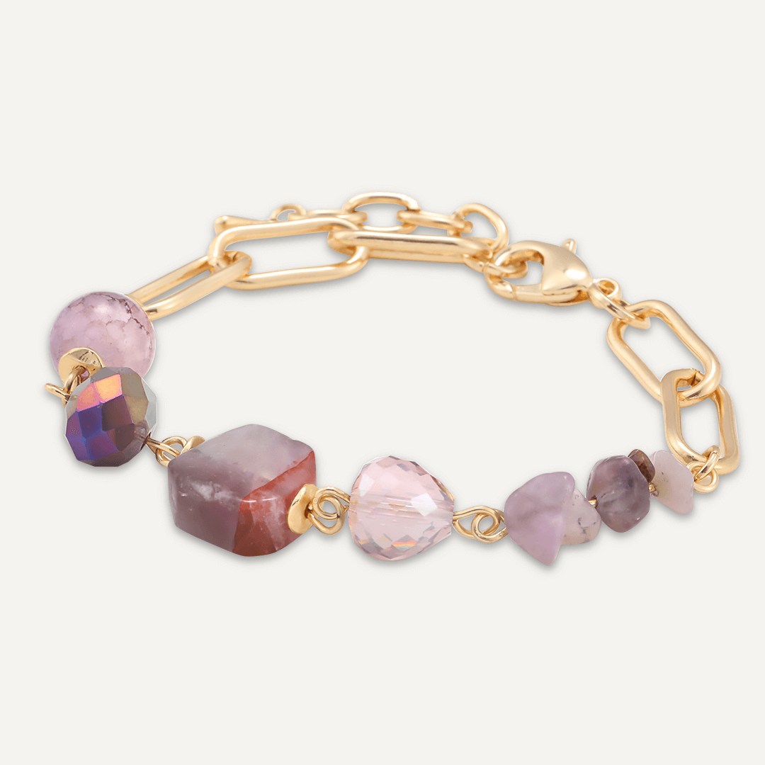 Purple Semi-Precious Stone & Crystal Clasp Bracelet In Gold-Tone