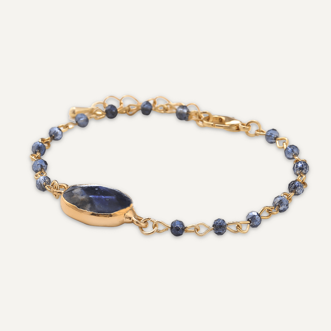 Blue Semi-Precious Stone Clasp Bracelet In Gold-Tone