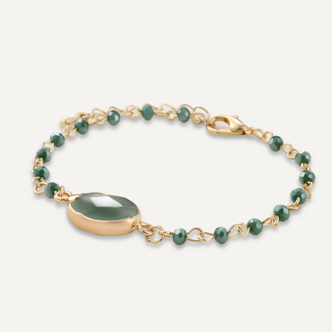 Green Semi-Precious Stone Clasp Bracelet In Gold-Tone