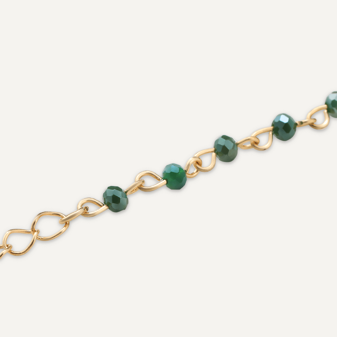 Green Semi-Precious Stone Clasp Bracelet In Gold-Tone