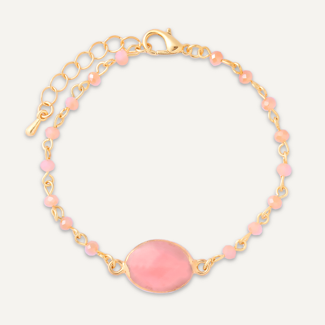 Pink Semi-Precious Stone Clasp Bracelet In Gold-Tone