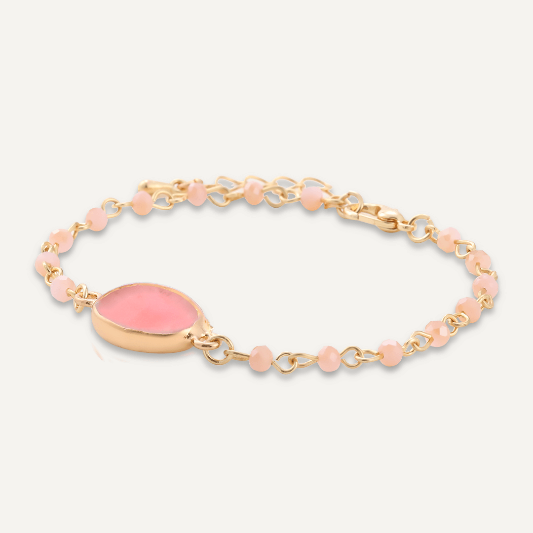 Pink Semi-Precious Stone Clasp Bracelet In Gold-Tone