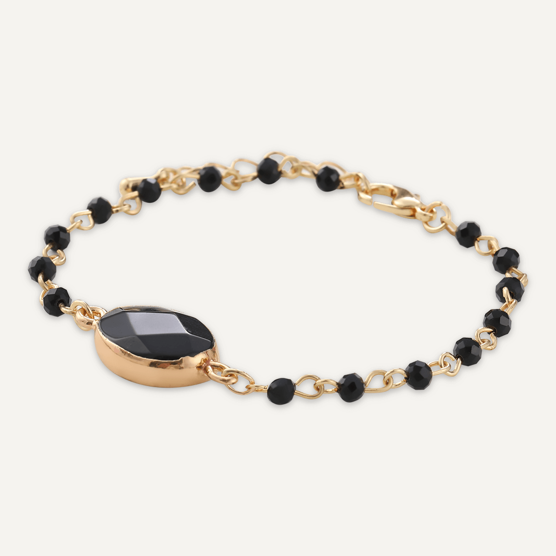 Black Semi-Precious Stone Clasp Bracelet In Gold-Tone