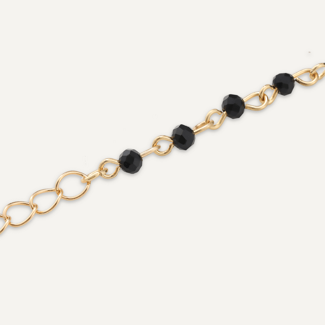 Black Semi-Precious Stone Clasp Bracelet In Gold-Tone