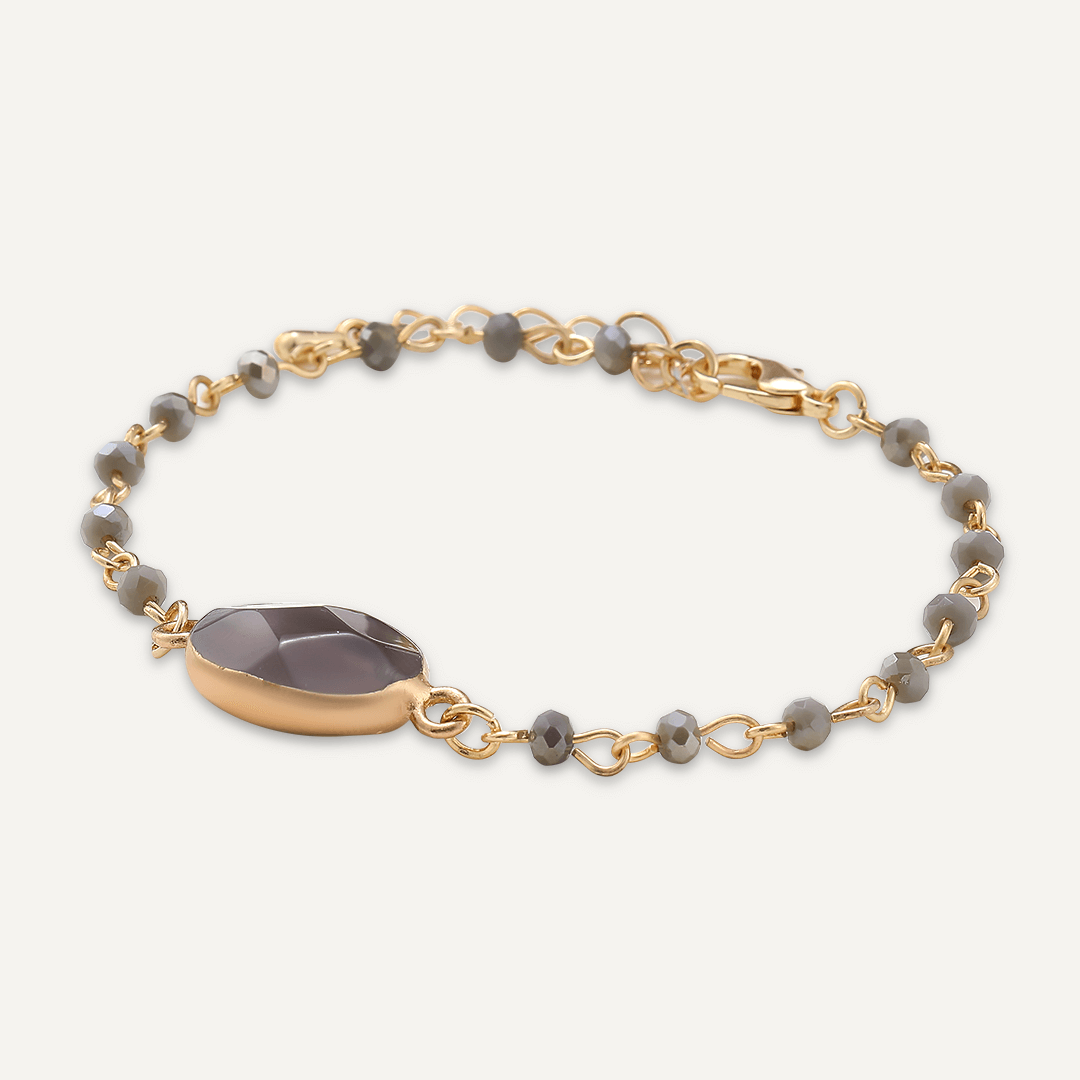 Grey Semi-Precious Stone Clasp Bracelet In Gold-Tone