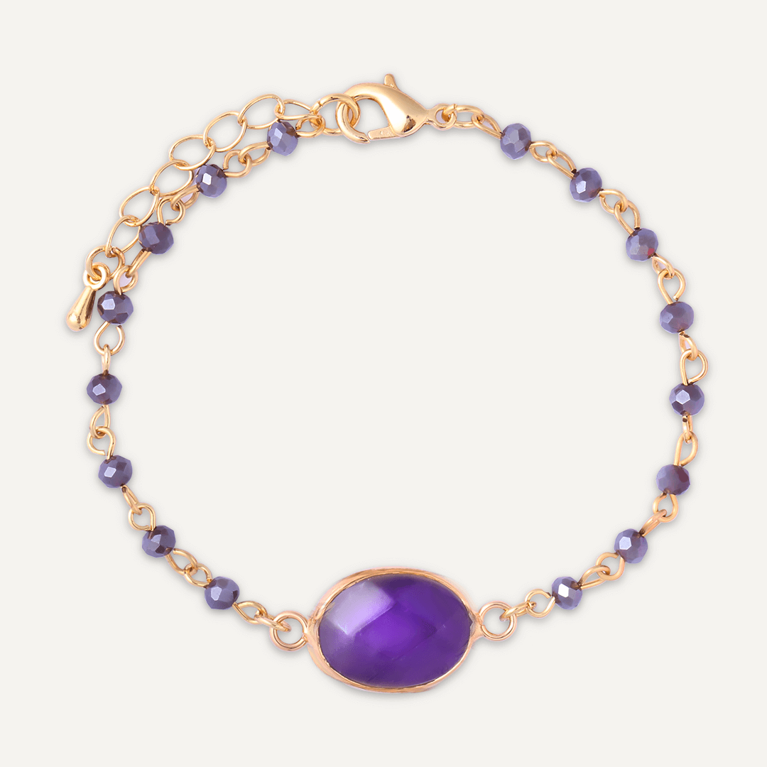 Purple Semi-Precious Stone Clasp Bracelet In Gold-Tone