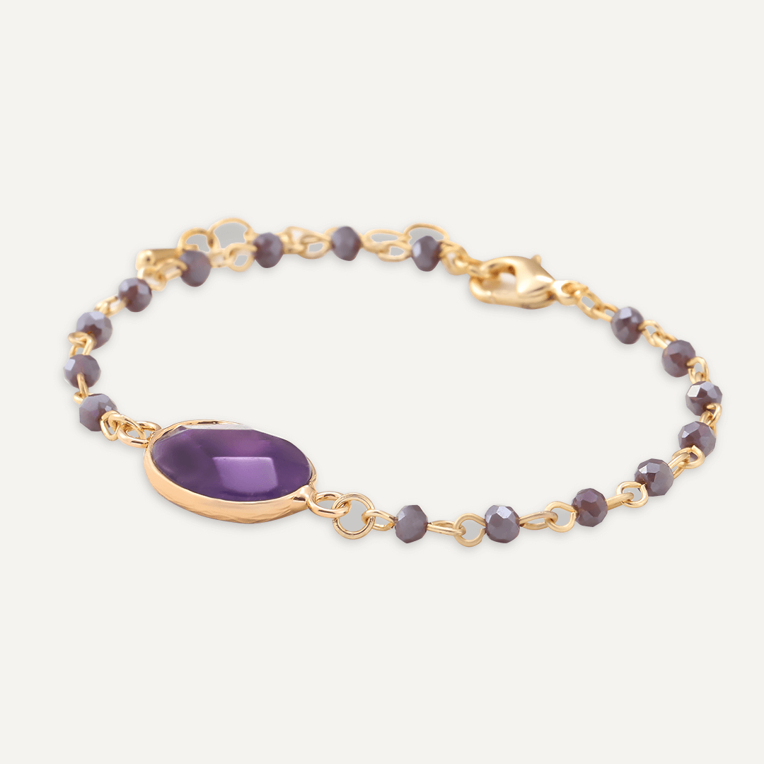 Purple Semi-Precious Stone Clasp Bracelet In Gold-Tone