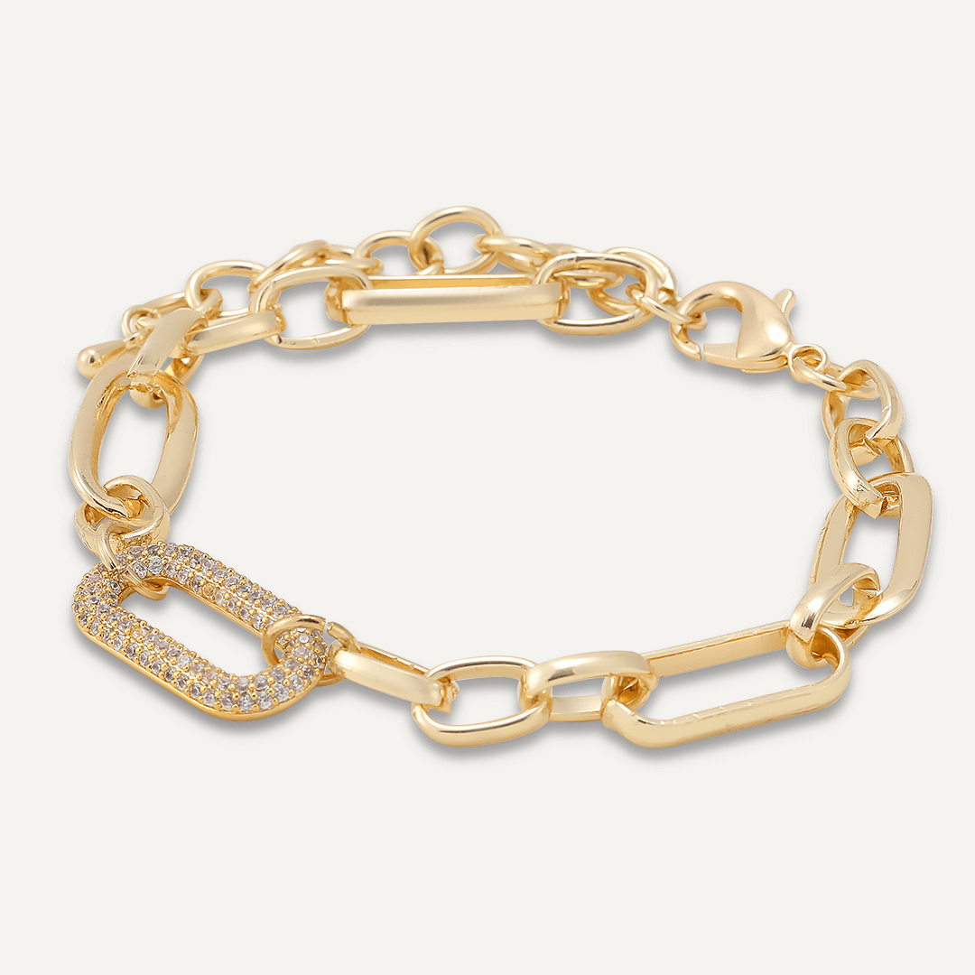 Chain-Link Crystal Clasp Bracelet In Gold-Tone