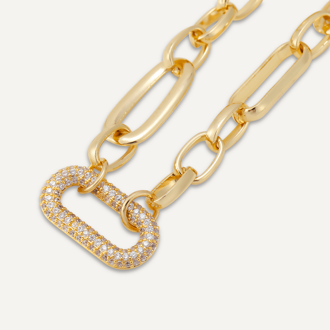 Chain-Link Crystal Clasp Bracelet In Gold-Tone