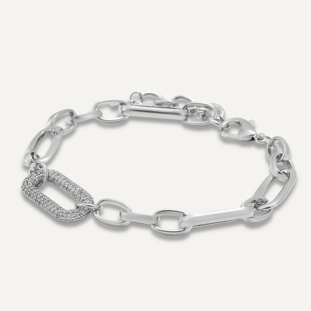 Chain-Link Crystal Clasp Bracelet In Silver Tone