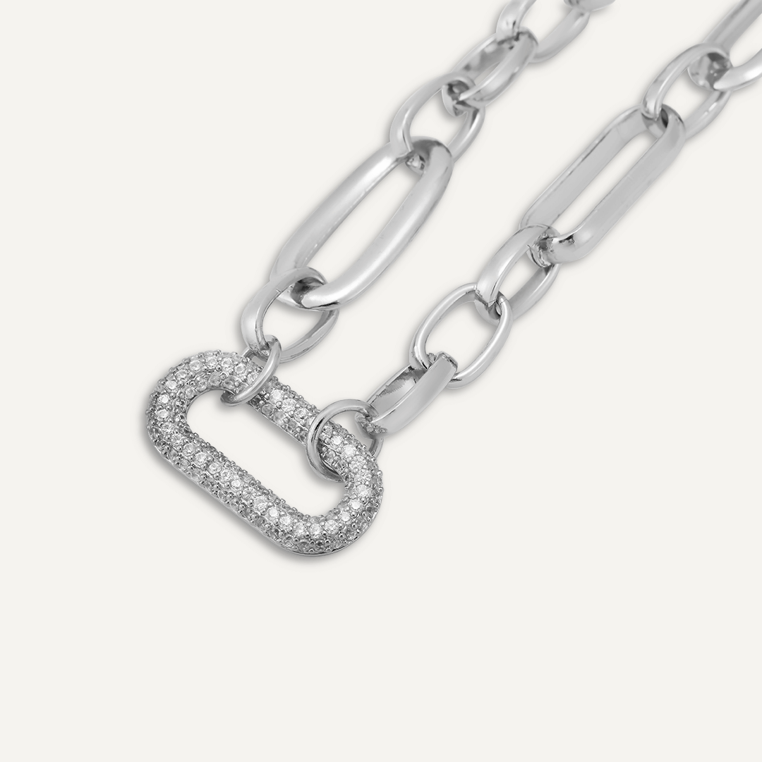 Chain-Link Crystal Clasp Bracelet In Silver Tone