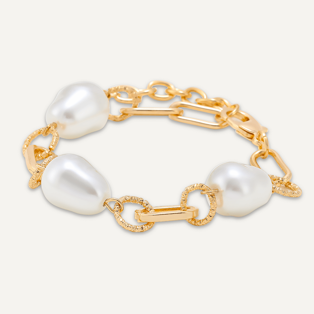 Faux Pearl Chain-Link Clasp Bracelet In Gold-Tone