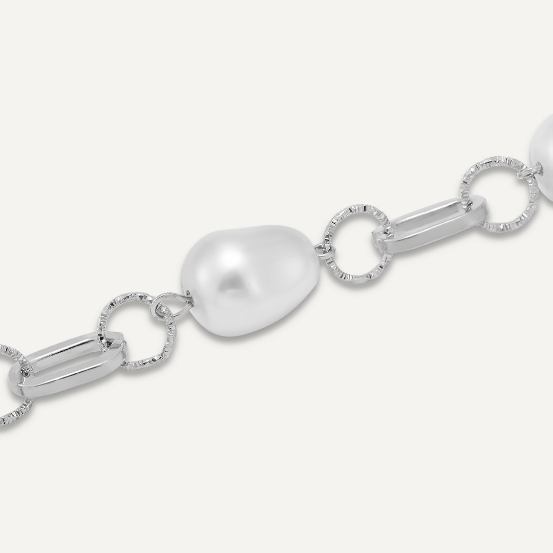 Faux Pearl Chain-Link Clasp Bracelet In Silver-Tone