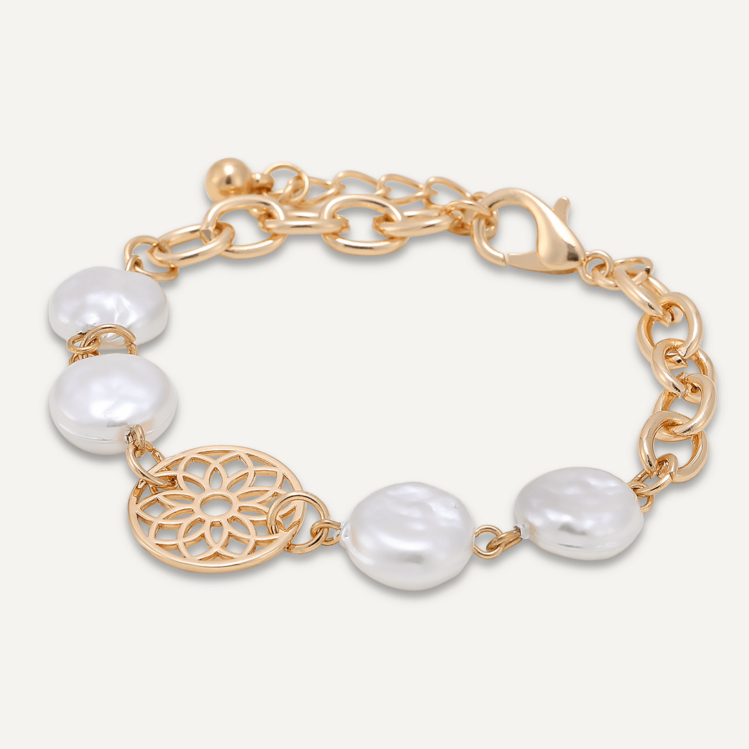 Faux Pearl Dream Catcher Clasp Bracelet In Gold-Tone