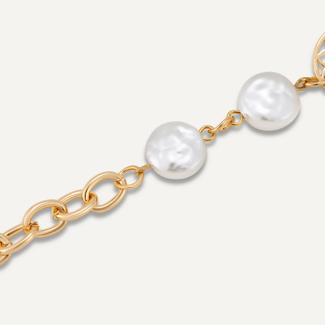 Faux Pearl Dream Catcher Clasp Bracelet In Gold-Tone