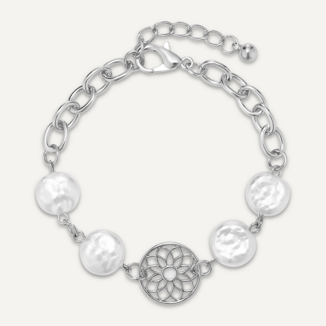 Faux Pearl Dreamcatcher Clasp Bracelet In Silver-Tone