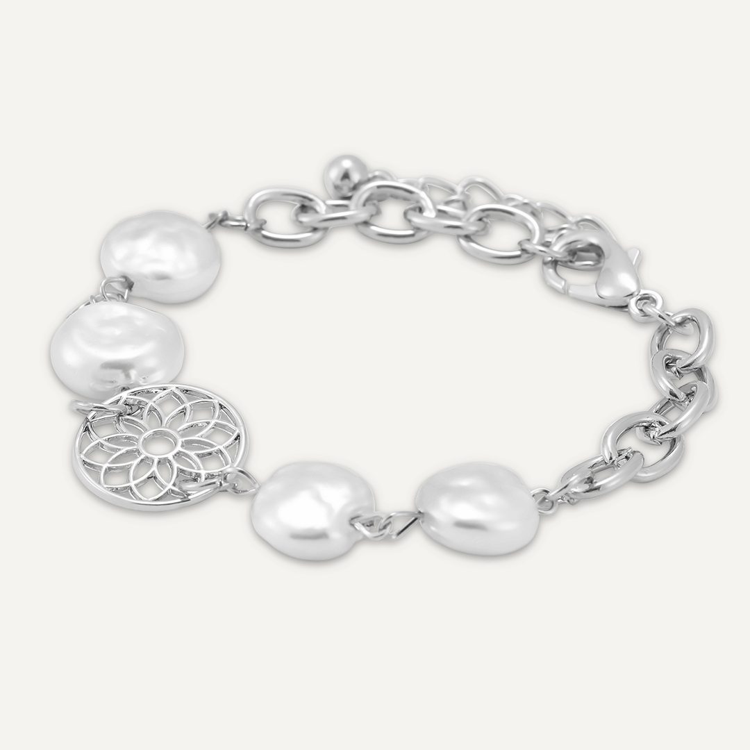 Faux Pearl Dreamcatcher Clasp Bracelet In Silver-Tone