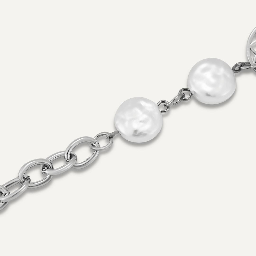 Faux Pearl Dreamcatcher Clasp Bracelet In Silver-Tone